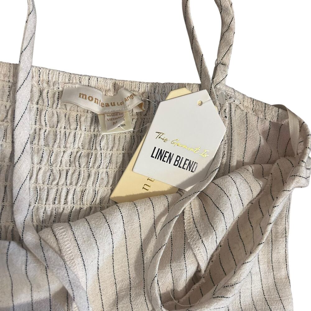 Monteau Los Angeles Women's Pin strip Pants Linen blend jumper size M NWT - Picture 4 of 5